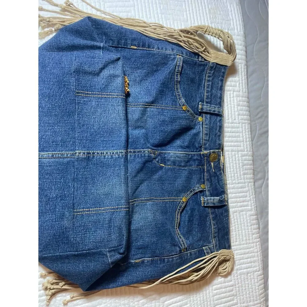 Ladies Levi's Denim Purse-Braided/Macrame Strap, Tassels. Boho Y2K, Hippie